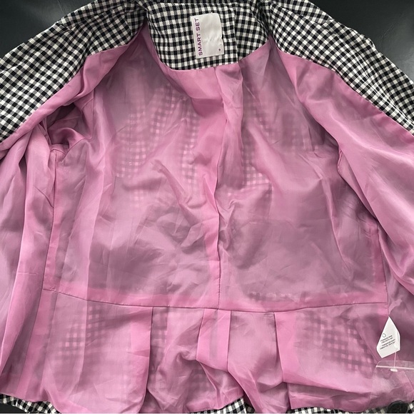 Y2K Vintage Smart Set Gingham Cropped Sleeve Blazer Black White Short Medium - Picture 8 of 9